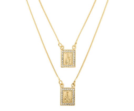 Escapulário Nossa Senhora do Carmo e Sagrado Coração de Jesus Ouro, gold | WestwingNow