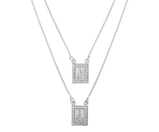 Escapulário Nossa Senhora do Carmo e Sagrado Coração de Jesus Ródio, silver or metallic | WestwingNow