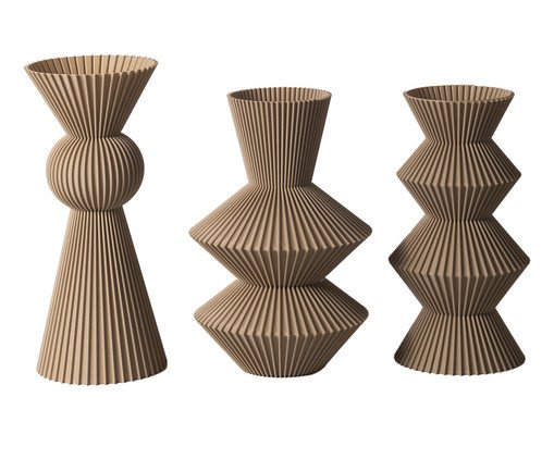 Trio de Vaso Geométricos Filetados, beige | WestwingNow