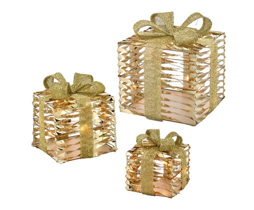 Jogo 3 Caixas com Luz Tesouros Iluminados, gold | WestwingNow
