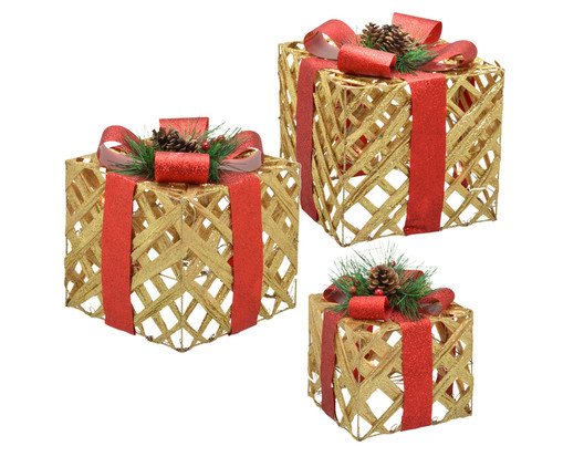 Jogo 3 Caixas com Luz Presentes Brilhantes, gold | WestwingNow