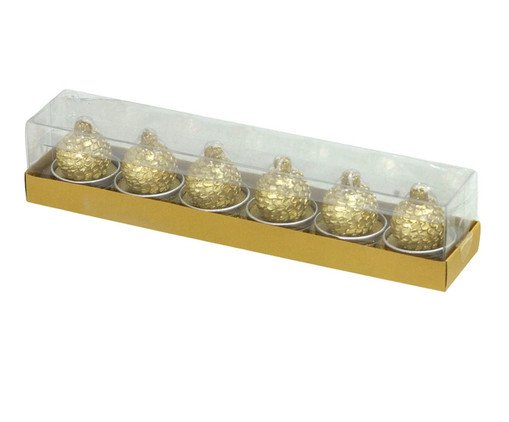 Jogo 6 Velas Bola Natal Esferas Cintilantes, gold | WestwingNow