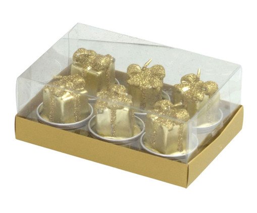 Jogo 6 Velas Presente Natal Presentes Luminosos, gold | WestwingNow