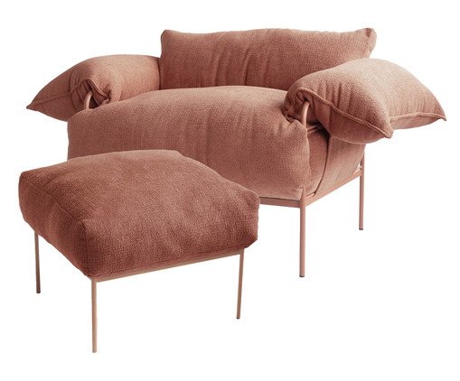 Jogo de Poltrona e Pufe Asa Bouclé Terracota, Terracotta | WestwingNow