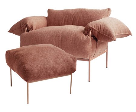 Jogo de Poltrona e Pufe Asa Bouclé Terracota | Westwing