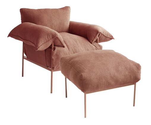 Jogo de Poltrona e Pufe Asa Petit Bouclé Terracota, Terracotta | WestwingNow