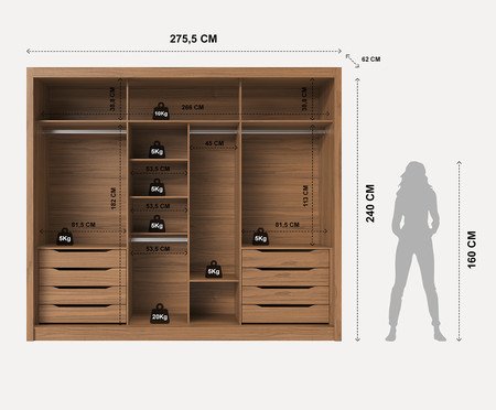 Combo Roupeiro Montclair 3Pc Ele/Ela Canella + Kit 4 Espelho Canto Reto | Westwing