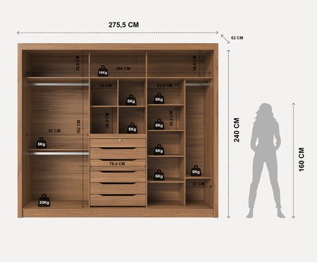 Combo Roupeiro Montclair 3Pc Canella + Kit 4 Espelho Canto Reto | Westwing