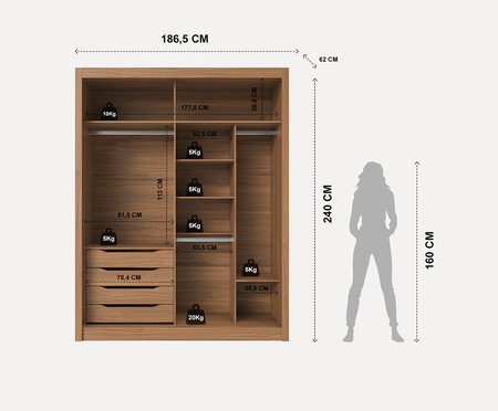 Combo Roupeiro Montclair 2Pc Canella + Kit 4 Espelho Canto Reto | Westwing