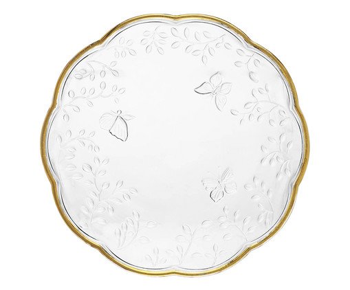 Prato para Sobremesa com Fio Dourado New Butterfly, Transparente | WestwingNow