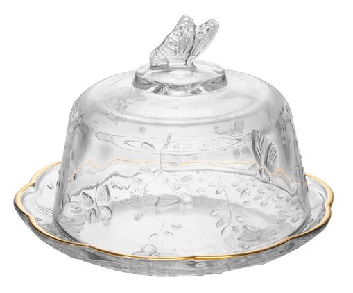 Queijeira com Tampa com Fio Dourado New Butterfly, Transparente | WestwingNow