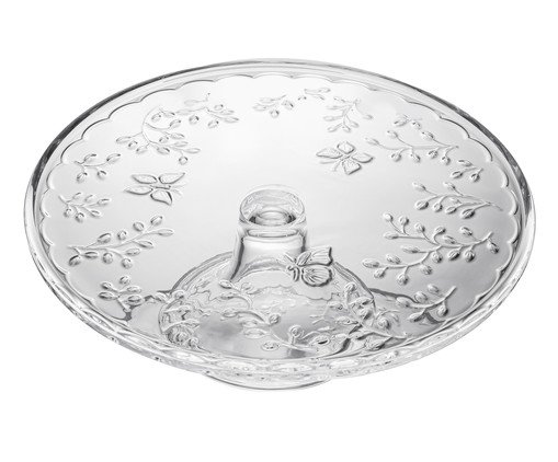 Prato para Bolo com Pé em Cristal Ecológio New Butterfly, Transparente | WestwingNow