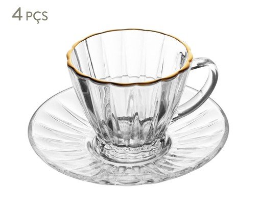 Jogo de Xícaras para Café com Fio Dourado Radial, Transparente | WestwingNow