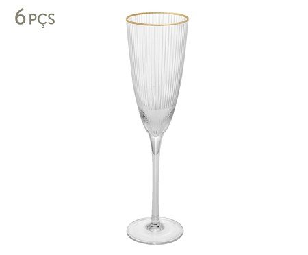 Jogo de Taças para Champanhe com Borda Dourada Lines