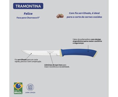 Faca para Churrasco em Inox Felice Azul | Westwing