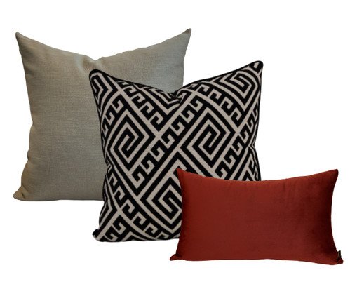 Kit Almofadas Aurora Geométrico Preto e Marsala, multicolor | WestwingNow
