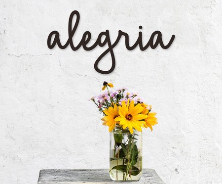 Placa de Madeira Decorativa Alegria Preta - 33X16cm | Westwing