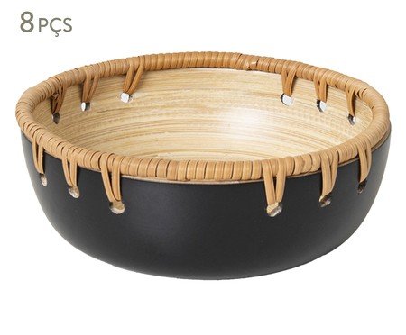 Jogo de Bowls Duo Rattan Preto | Westwing
