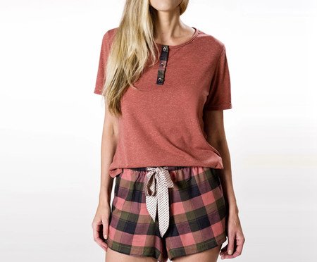 Pijama Curto Xadrez Peach | Westwing