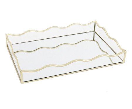 Bandeja Decorativa com Espelho Exquis Dourado Fosco Média | Westwing