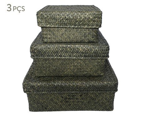 Jogo de Caixas Decorativas Naturel Verde | Westwing