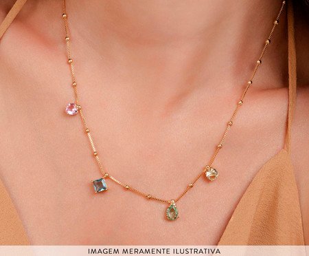 Colar Pedras Coloridas Semijoia Ouro 18K | Westwing