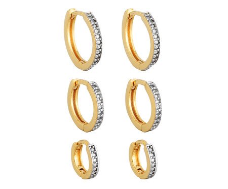 Trio de Argolinhas Semijoias Cravejadas Ouro 18K | Westwing