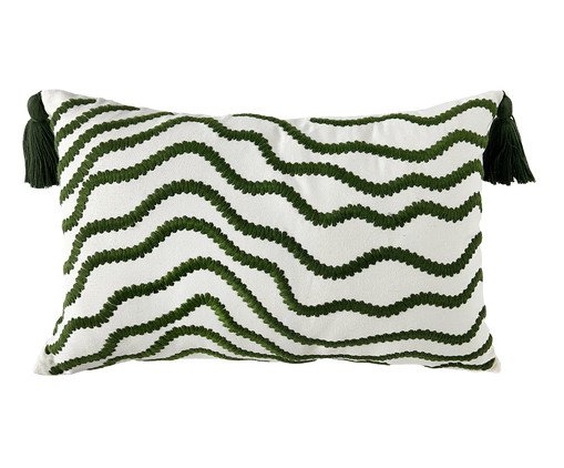 Almofada Sarja Off com Pingente Geométrico Verde lll, Off White | WestwingNow