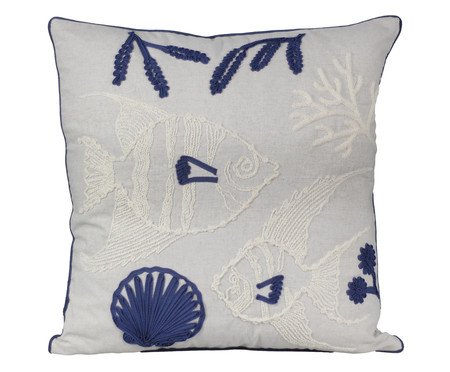 Almofada Linho Cru e Boucle Peixe Azul | Westwing