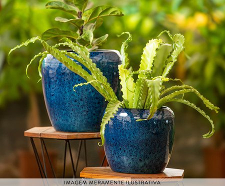 Vaso Paisagismo Esmaltado Moderno Azul e Preto | Westwing