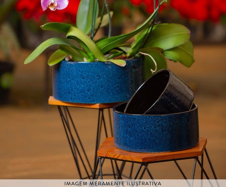 Bacia Floralis Esmaltado Azul e Preto | Westwing