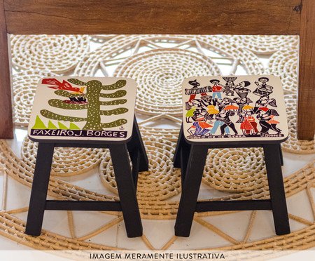 Banquinho Xilogravura J Borges O Faxeiro | Westwing