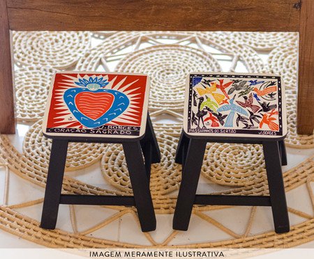 Banquinho Xilogravura J Borges Coração Sagrado | Westwing