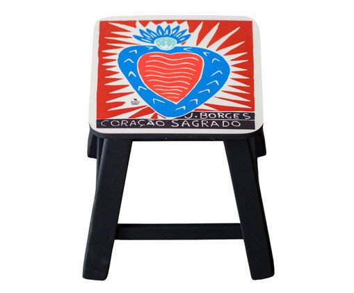 Banquinho Xilogravura J Borges Coração Sagrado, multicolor | WestwingNow