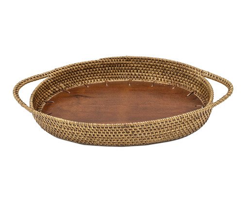 Jogo de Bandejas em Madeira com Borda em Rattan, multicolor | WestwingNow