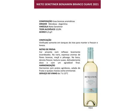 Vinho Nieto Senetiner Benjamin Branco Suave | Westwing