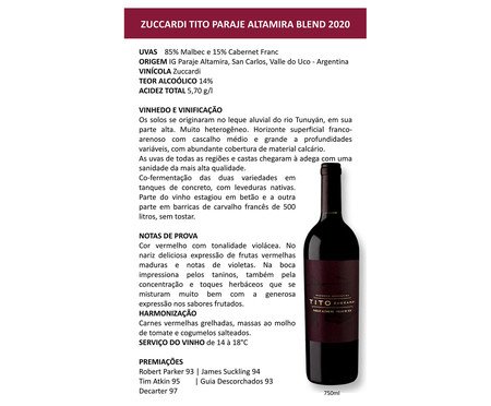 Vinho Tito Zuccardi Paraje Altamira Blend 2016 | Westwing