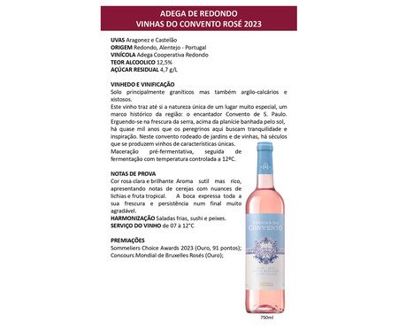 Vinho Vinhas do Convento Alentejano Rosé 2023 | Westwing