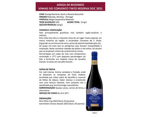 Vinho Vinhas do Convento Reserva Doc Alentejo 2021 | Westwing