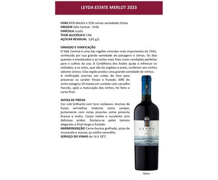 Vinho Leyda Estate mlt 2023 | Westwing