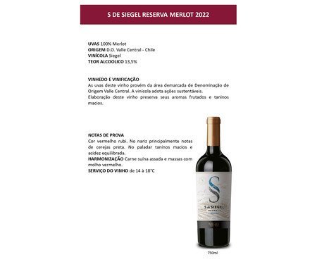 Vinho S de Siegel Reserva Merlot | Westwing