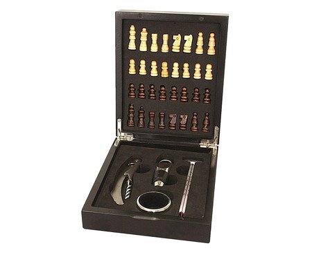 Jogo para Vinho com Jogo de Xadrez em Inox Mimo | Westwing