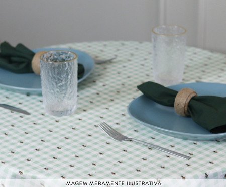 Toalha de Mesa Redonda Jardim Xadrez Abelhas Verde Pistache | Westwing