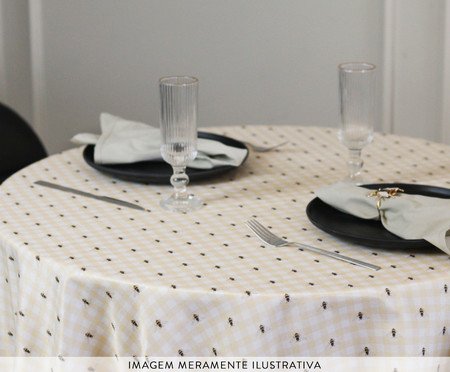 Toalha de Mesa Redonda Xadrez Abelhas Amarelo | Westwing