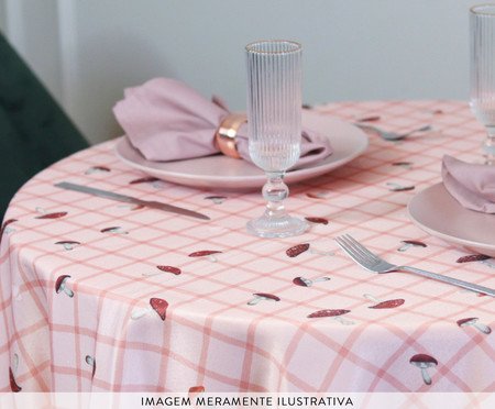 Toalha de Mesa Redonda Bosque Encantado Xadrez Rosé | Westwing