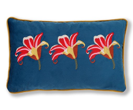 Capa de Almofada Bordada Lírios Azul, blue | WestwingNow