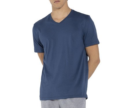 Camiseta Pima Gola V Masculina Azul Cobalto | Westwing
