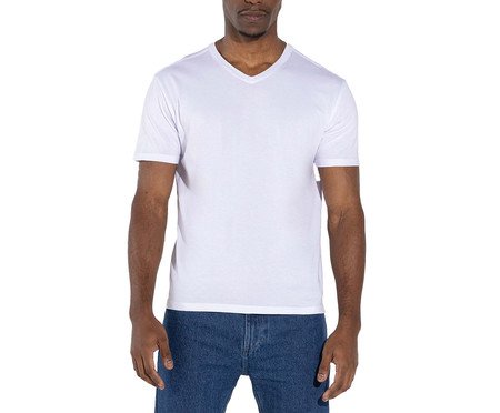 Camiseta Pima Gola V Masculina Branca | Westwing