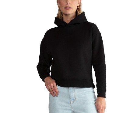 Blusão Moletom Flanelado Capuz Feminino Preto | Westwing