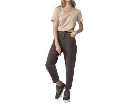 Camiseta Pima Gola U Feminina Bege Camel | Westwing